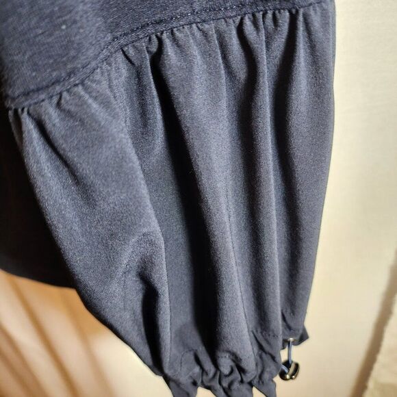 CHICOS ZENERGY TOP SIZE 2 WOMENS LARGE 12 NAVY BLUE LONG RUFFLED SLEEVE RELAXED - Picture 3 of 7